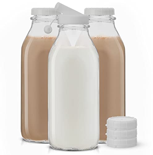 3 Pack 32oz Glass Milk Bottles with Lids