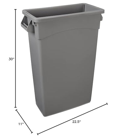 Amazon Basics - Rectangular Commercial Slim Trash Can, 23 gallons (Pack of 1), Grey(Previously AmazonCommercial brand)