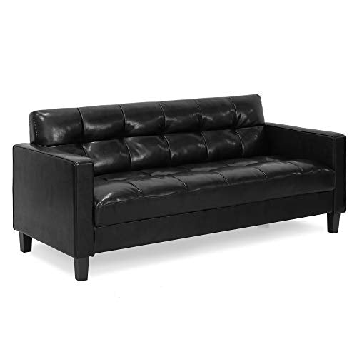Furinno Contemporary Tufted 3-Seater Leather Sofa