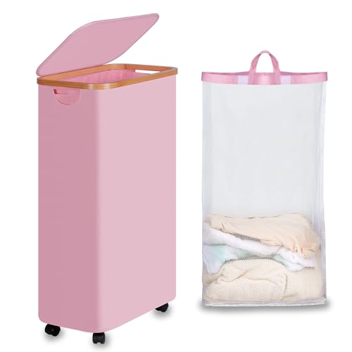 75L Slim Rolling Laundry Hamper with Lid