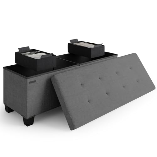 43-Inch Folding Storage Ottoman Bench with Bins