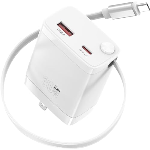 30W Retractable USB Wall Charger, 2-Port Fast Charging
