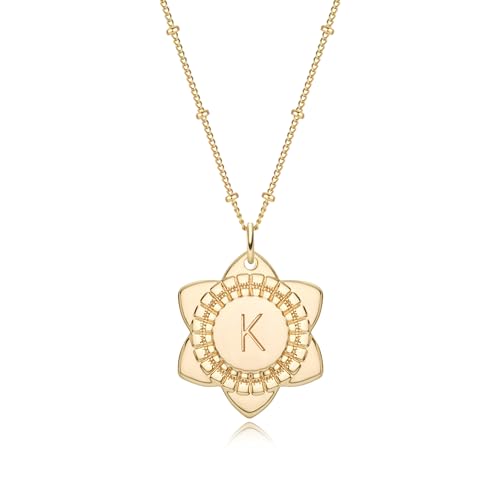Initial Letter K Lily May Flower Pendant Necklace
