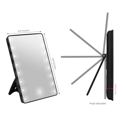 Vanity Makeup Mirror with Lights, Touch Dimming Screen 16 LED Lighted Vanity Travel Portable Mirror, Black Cosmetic Tabletop Wall Mirror Gifts for Mothers, Mom, Wife, Women, Girl