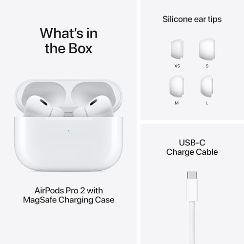 Apple AirPods Pro 2 Wireless Earbuds, Bluetooth Headphones, Active Noise Cancellation, Hearing Aid Feature, Transparency, Personalized Spatial Audio, High-Fidelity Sound, H2 Chip, USB-C Charging