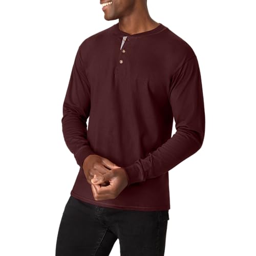 Hanes Men's Beefy Long Sleeve Henley Shirt 3-Button