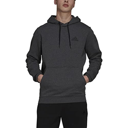 adidas Men's Essentials Fleece Hoodie, Dark Grey Heather/Black, Small