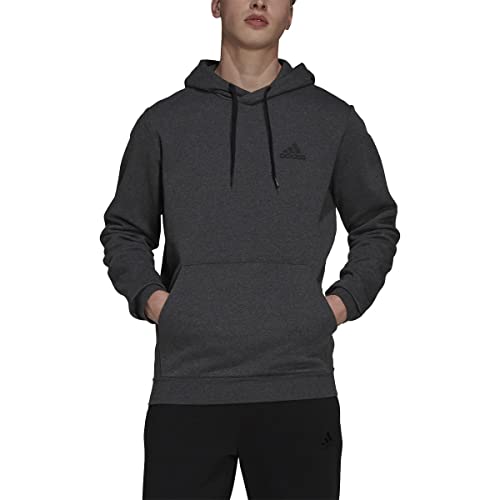 adidas Men's Essentials Fleece Hoodie, Dark Grey Heather/Black, Small