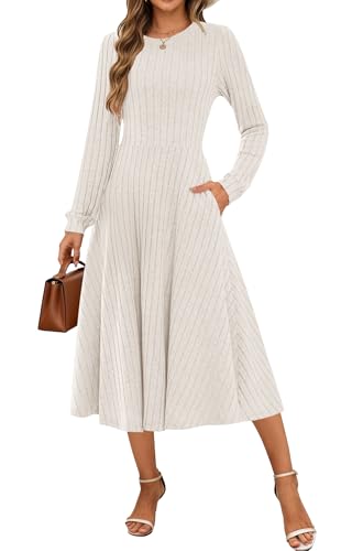 Long Sleeve Knit Midi Sweater Dress with Pockets
