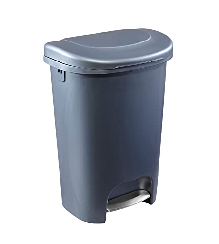 Rubbermaid, Gunmetal Blue Classic 13 Gallon Trash Can with Lid and Stainless-Steel Pedal, Waste Bin for Kitchen, NEW Premium Step-On, No Size