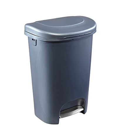 Rubbermaid, Gunmetal Blue Classic 13 Gallon Trash Can with Lid and Stainless-Steel Pedal, Waste Bin for Kitchen, NEW Premium Step-On, No Size