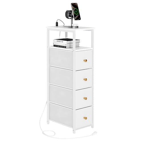 Tall Slim Bathroom Storage Cabinet with Drawers and Charging