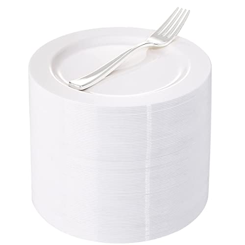 100 Count Dessert Plates and Disposable Forks Set