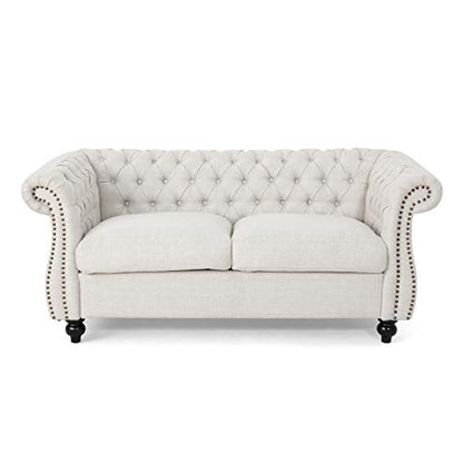 Christopher Knight Home Karen Traditional Chesterfield Loveseat Sofa, Beige and Dark Brown, 61.75 x 33.75 x 27.75