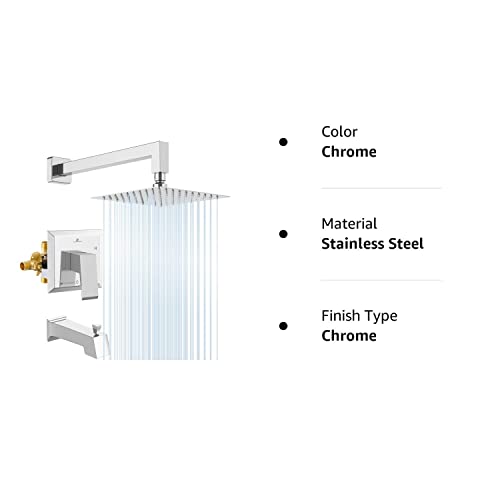 HOMELODY Chrome Shower Faucet Set Bathroom High Pressure Square Rain Shower Head and Handle Set, Wall Mounted Luxury Rainfall Shower Complete Combo Set, Shower Fixtures (Contain Shower Valve)