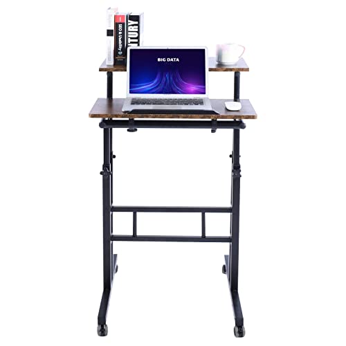 AIZ Mobile Standing Desk, Adjustable Computer Desk Rolling Laptop Cart on Wheels Home Office Computer Workstation, Portable Laptop Stand for Small Spaces Tall Table for Standing or Sitting, by