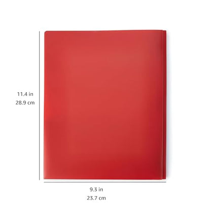 Amazon Basics Heavy Duty Plastic Folders with 2 Pockets for Letter Size Paper, Red and Blue, 2-Pack