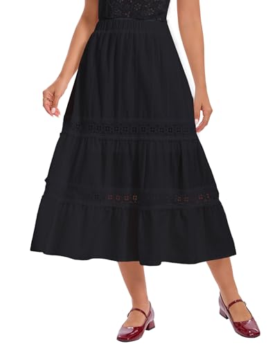 Boho Tiered Ruffle Eyelet Midi Skirt