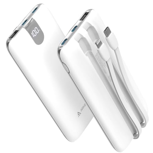 1 Pack 10000mAh Portable Charger with Built-in Cables