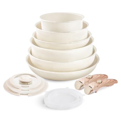 Stackable Nonstick Cookware Set with Detachable Handle