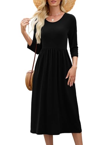 Heymoments Women's A-Line Midi Dress 3/4 Sleeve