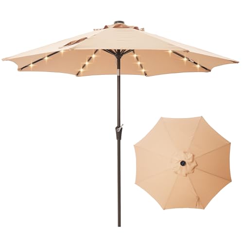 Solar LED 9FT Patio Umbrella with Tilt Crank