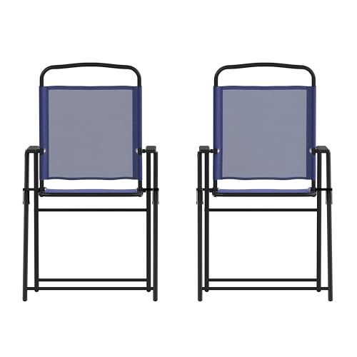 2 Pack Folding Patio Sling Chairs with Armrests