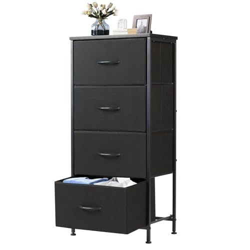 4 Drawer Fabric Nightstand with Wood Top