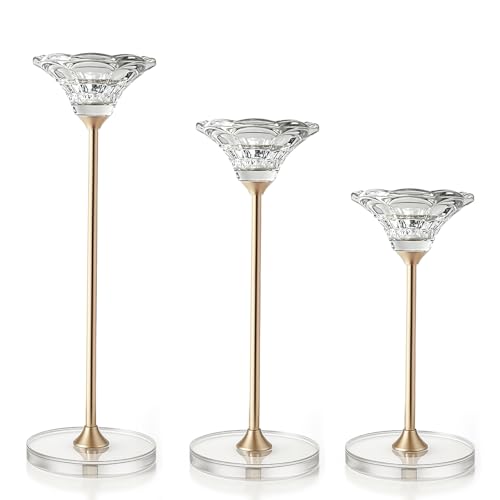 3 Pack Crystal Taper Pillar Candle Holders Set