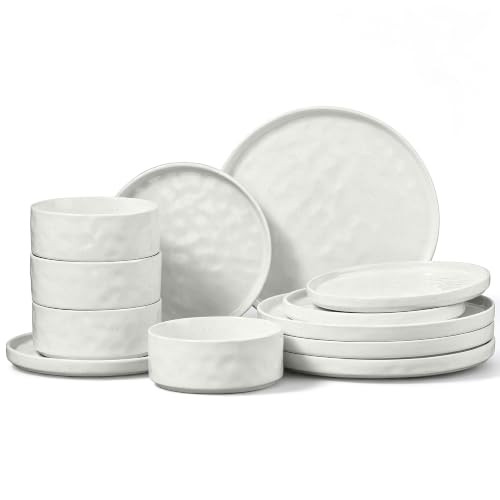 12-Piece Stoneware Dinnerware Plates and Bowls Set