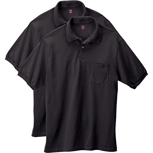 2 Pack Hanes Short-Sleeve Jersey Pocket Polo Shirts