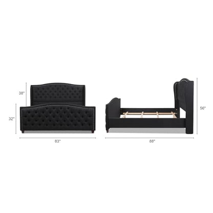 Jennifer Taylor Home Marcella Upholstered Shelter Headboard Bed Set, King, Jet Black Woven
