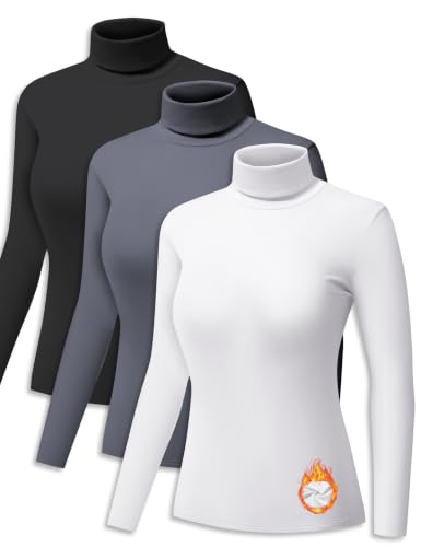 3 Pack Thermal Turtleneck Long Sleeve Base Layer Tops