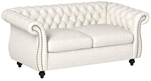 Christopher Knight Home Karen Traditional Chesterfield Loveseat Sofa, Beige and Dark Brown, 61.75 x 33.75 x 27.75