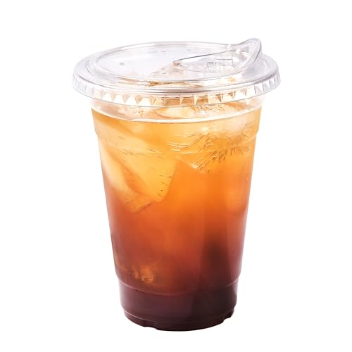 100 Pack 16oz Plastic Cups with Sip Lids