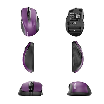 TECKNET Wireless Mouse, 2.4G Ergonomic Optical Mouse, Computer Mouse for USB-A Laptop, PC, Computer, Chromebook, Notebook, 6 Buttons, 24 Months Battery Life - Purple