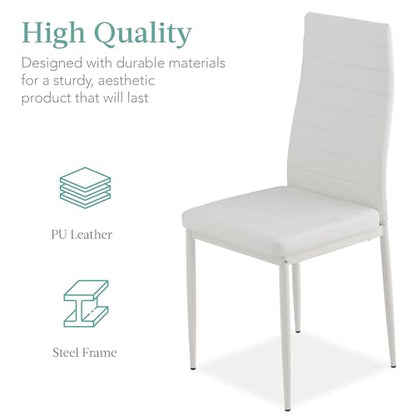 Best Choice Products 5-Piece Glass Dining Set, Modern Kitchen Table Furniture for Dining Room, Dinette, Compact Space-Saving w/Glass Tabletop, 4 Upholstered PU Chairs, Metal Steel Frame - White