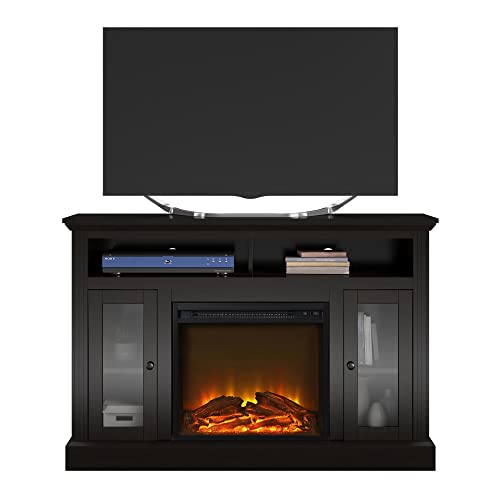 Ameriwood Home Chicago Fireplace TV Stand for TVs up to 50 Inch, Replaceable Electric Fireplace Insert Heater, Realistic Log and Flame Effect, For Living Room or Bedroom, Espresso