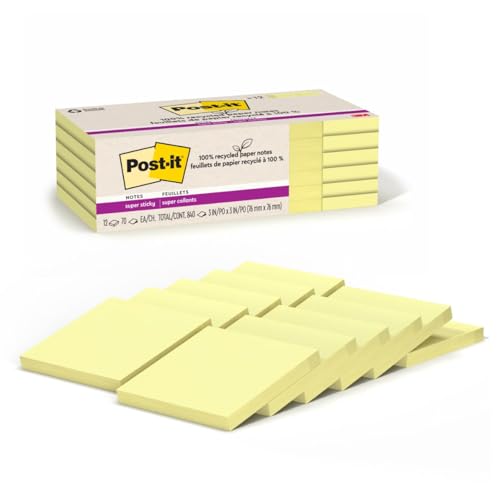 12 Pack Post-it Super Sticky Recycled Notes