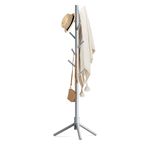 Wooden Coat Rack Stand with 8 Hooks Adjustable Tree