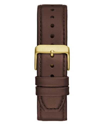 GUESS Men's 42mm Watch - Brown Strap Blue Dial Gold Tone Case