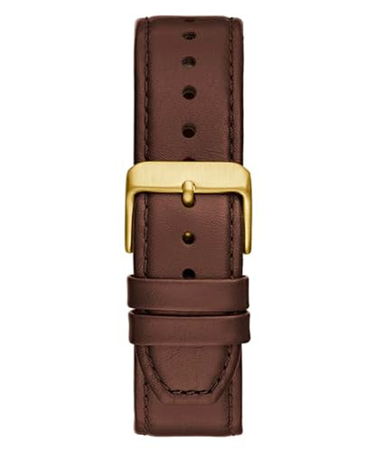 GUESS Men's 42mm Watch - Brown Strap Blue Dial Gold Tone Case