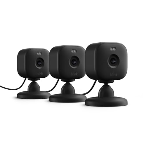 All-New Blink Mini 2 — Plug-in smart security camera, HD night view in color, built-in spotlight, two-way audio, motion detection, Works with Alexa — 3 cameras (Black)