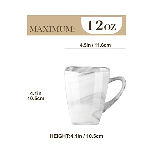 MALACASA Coffee Mugs Set, 12 OZ Porcelain Square Mugs Set of 6, Marble Tea Cups Mugs with Handle for Espresso, Cappuccino,Tea and Cocoa, Series BLANCE