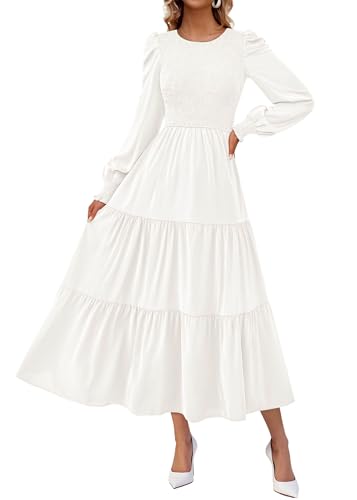 Long Sleeve Maxi Wedding Guest Smocked Flowy Dress