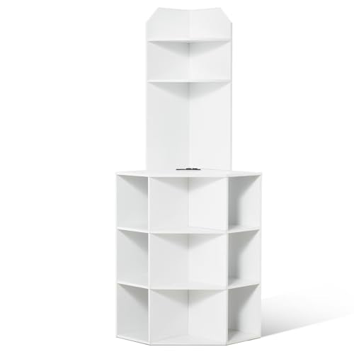 Corner Storage Cabinet with Shelves, USB Ports, Outlets