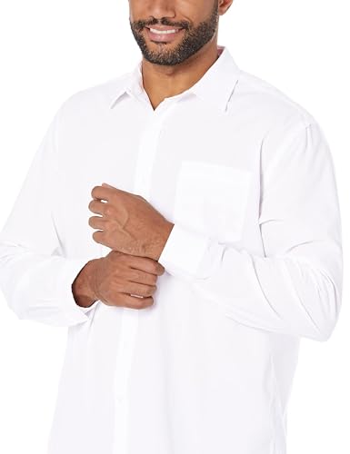 Amazon Essentials Men's Regular-Fit Long-Sleeve Casual Poplin Shirt, White, Medium