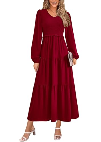 PRETTYGARDEN Women's Long Sleeve Smocked A-Line Dress