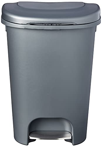Rubbermaid, Gunmetal Blue Classic 13 Gallon Trash Can with Lid and Stainless-Steel Pedal, Waste Bin for Kitchen, NEW Premium Step-On, No Size