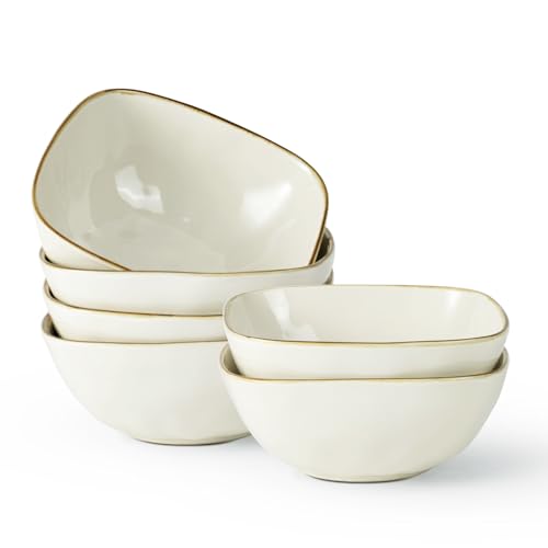 famiware Cereal Bowls Set of 6, Ocean Square 6" Soup Bowls, 23oz Rice Serving Bowl Oatmeal Bowls, Kitchen Bowl Set, Microwave and Dishwasher Safe, Scratch Resistant, Vanilla White
